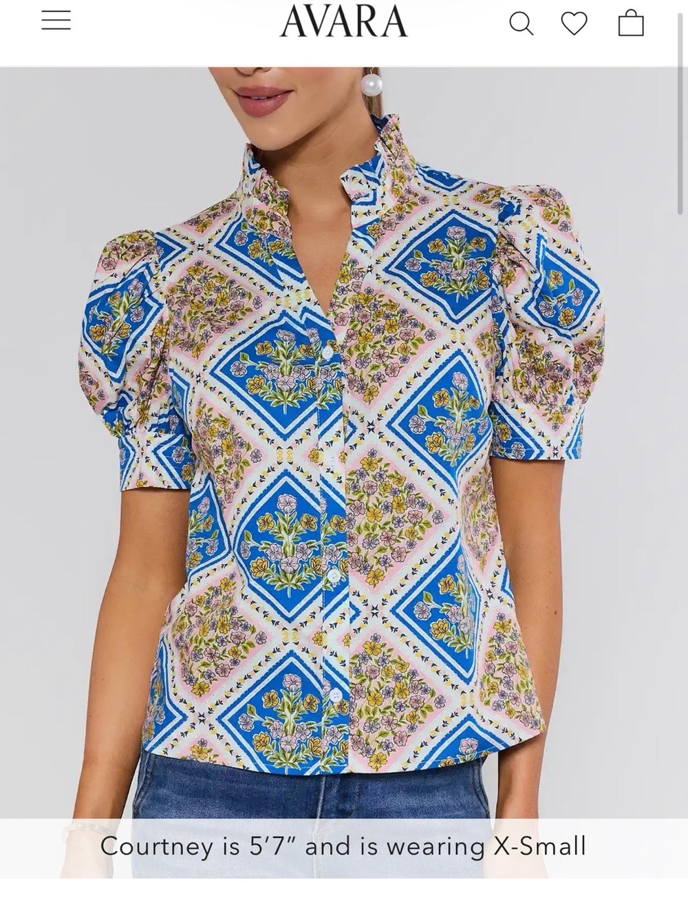 Avara Blue & Pink Floral Puff-Sleeve Blouse